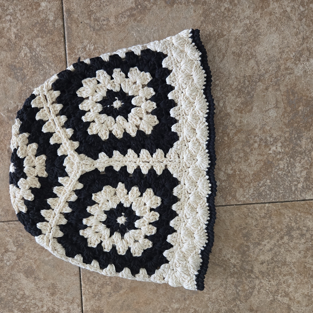 Handmade Black & Cream Crochet Bucket Hat